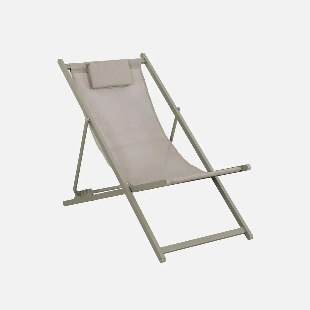 Chiliennes pliantes acier multi-positions avec coussin kaki lot de 2