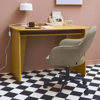 Chaise de bureau pivotante en velours côtelé kaki à roulettes Jim