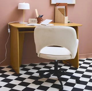 Chaise bureau velours côtelé kaki foncé à roulettes Jim