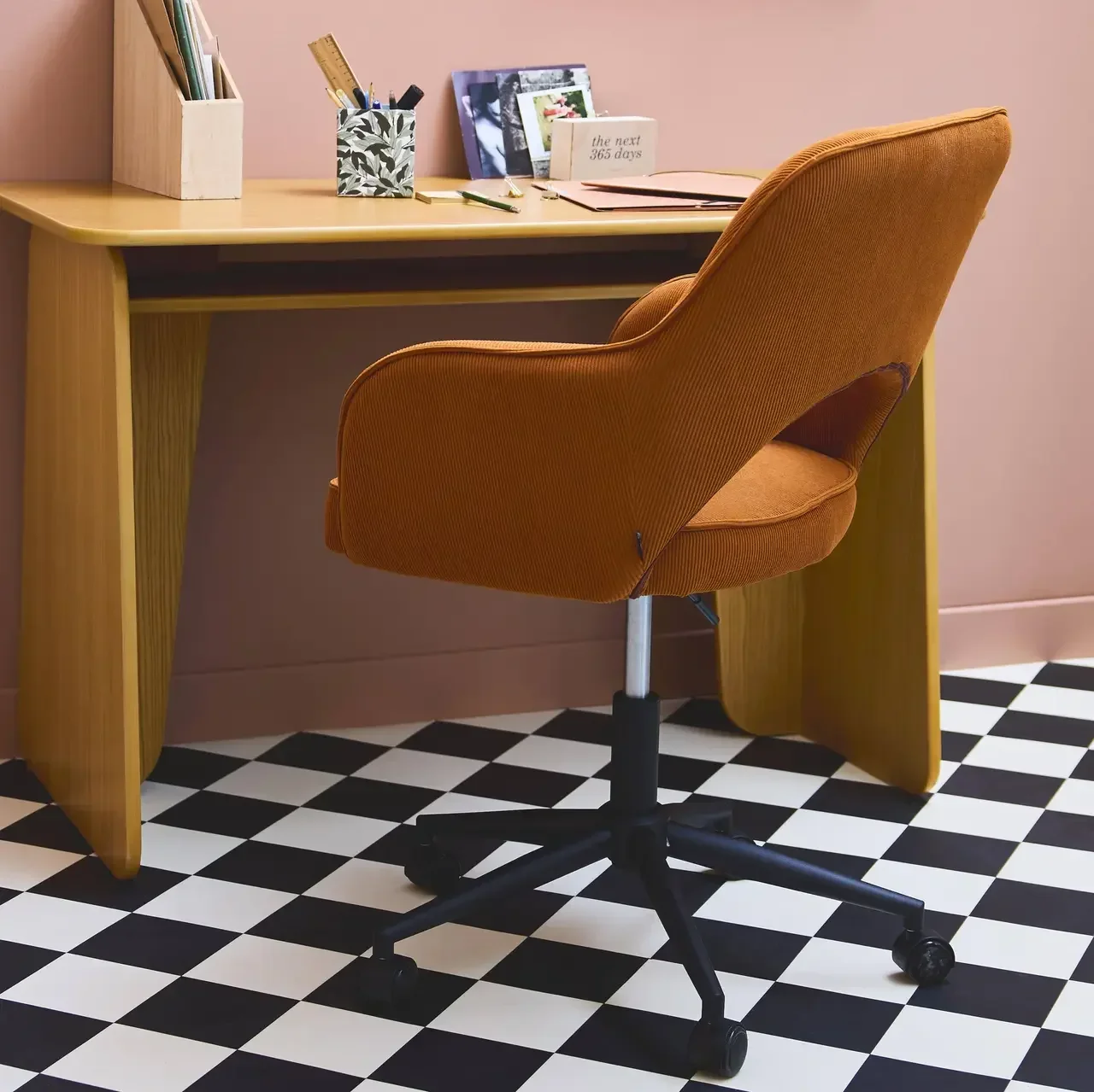 Chaise bureau velours côtelé kaki pivotante à roulettes Jim