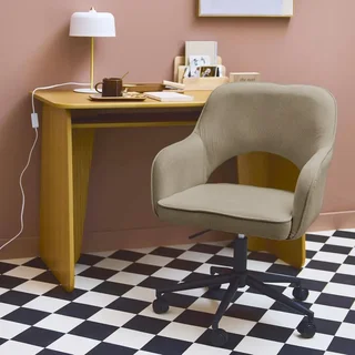 Chaise de bureau pivotante en velours côtelé kaki à roulettes Jim