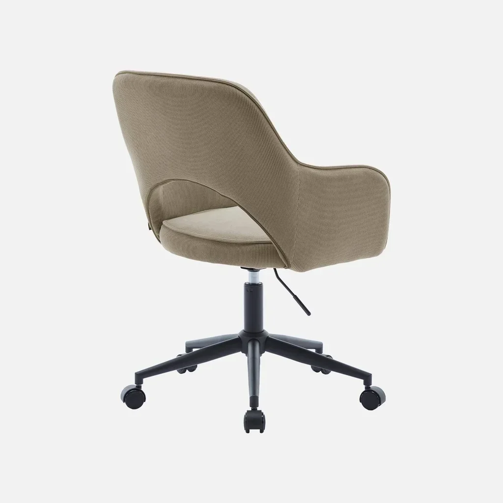 Chaise de bureau pivotante en velours côtelé kaki à roulettes Jim