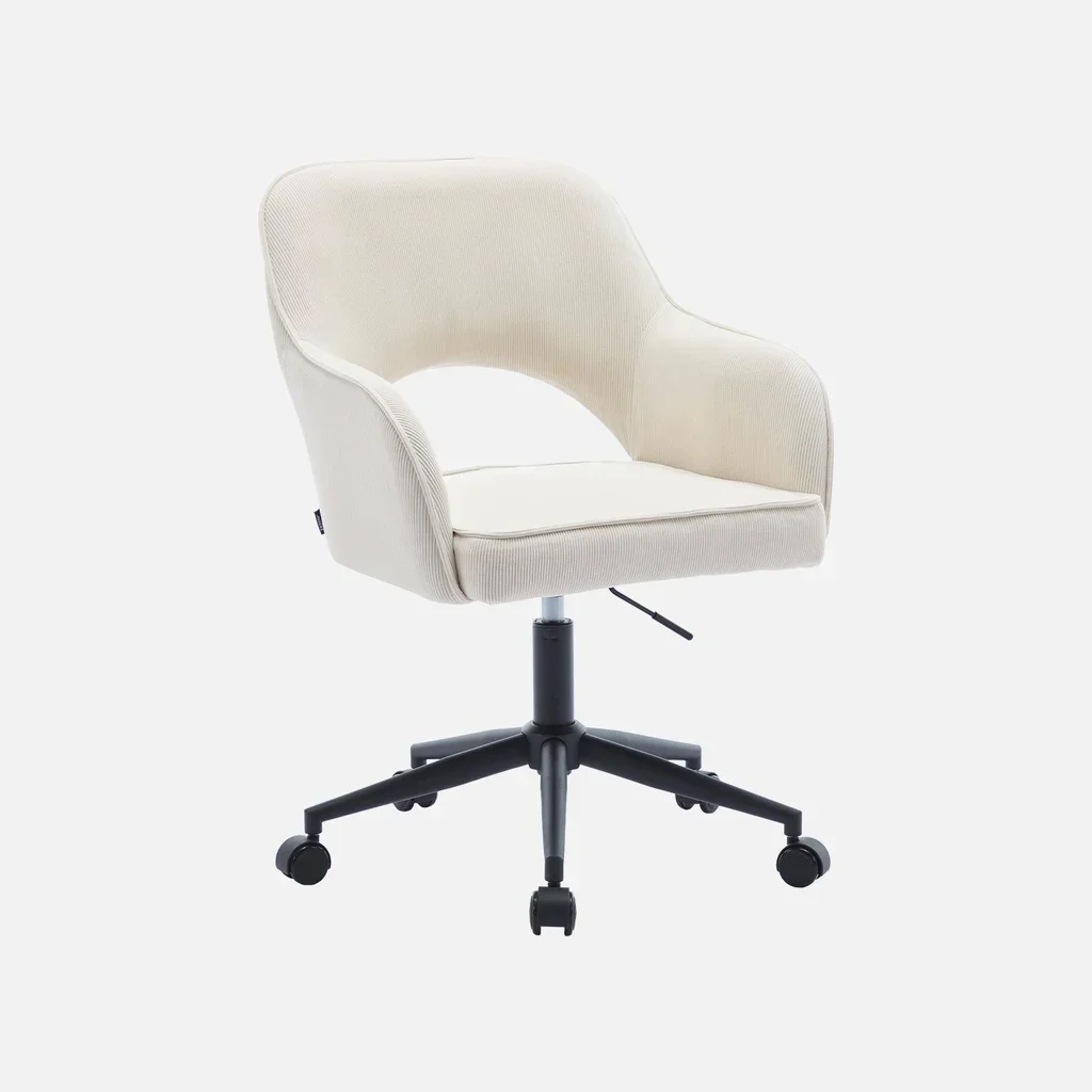 Chaise bureau velours côtelé kaki foncé à roulettes Jim
