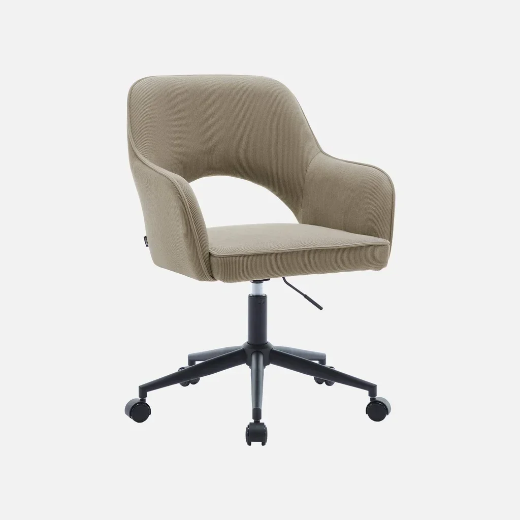 Chaise de bureau pivotante en velours côtelé kaki à roulettes Jim