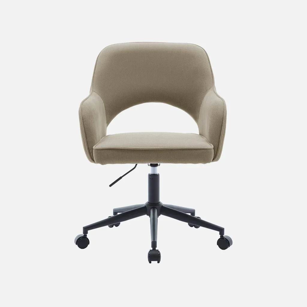 Chaise de bureau pivotante en velours côtelé kaki à roulettes Jim