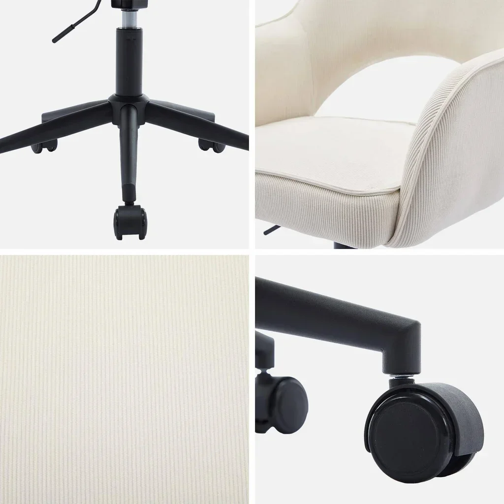 Chaise bureau velours côtelé kaki foncé à roulettes Jim