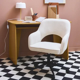 Chaise bureau velours côtelé kaki foncé à roulettes Jim