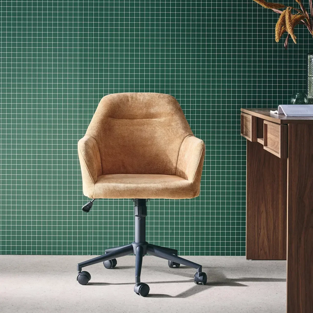 Chaise bureau pivotante réglable métal tissu chenille confort