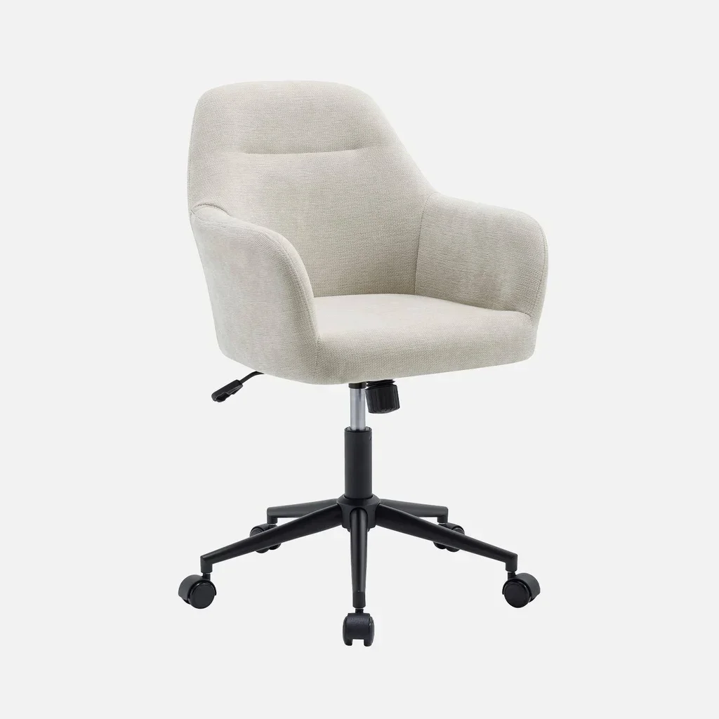 Chaise de bureau pivotante réglable en tissu chenille et métal noir mat