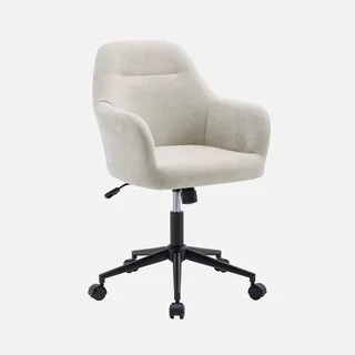 Chaise de bureau pivotante réglable en tissu chenille et métal noir mat