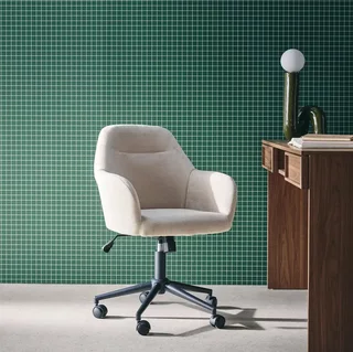 Chaise de bureau pivotante réglable en tissu chenille et métal noir mat