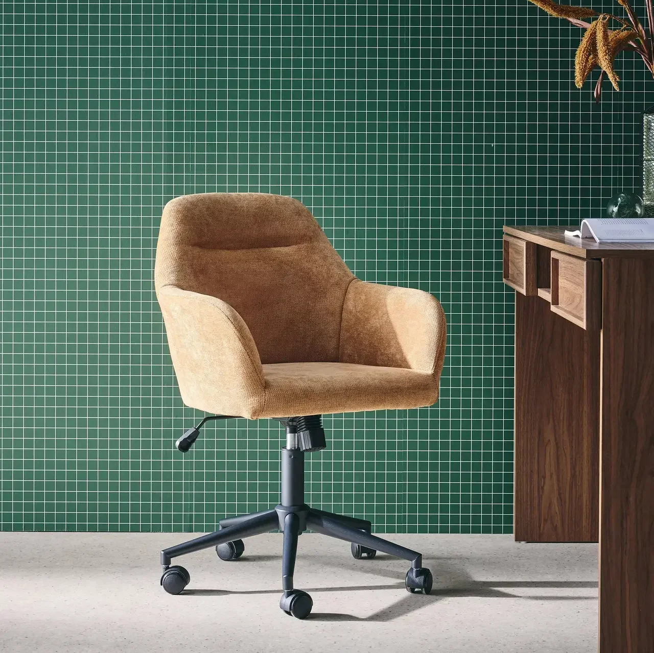 Chaise bureau pivotante réglable métal tissu chenille confort