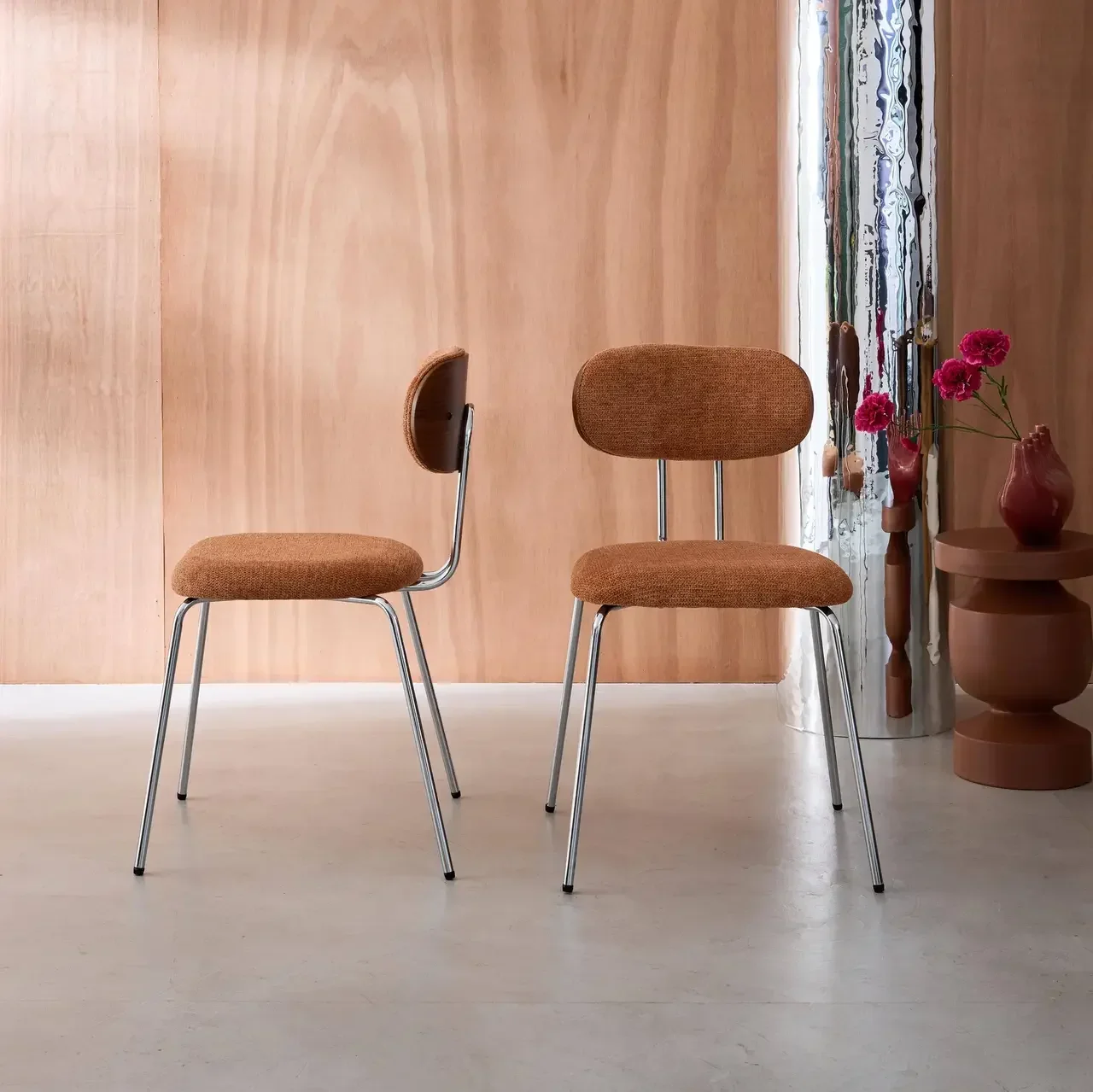Chaise design bois courbé noyer tissu déperlant lot de 2