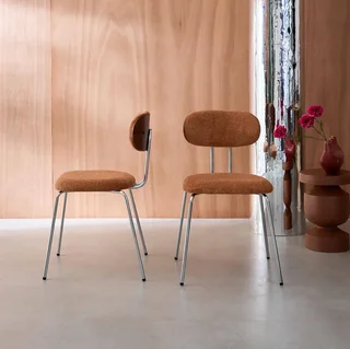Chaise design bois courbé noyer tissu déperlant lot de 2