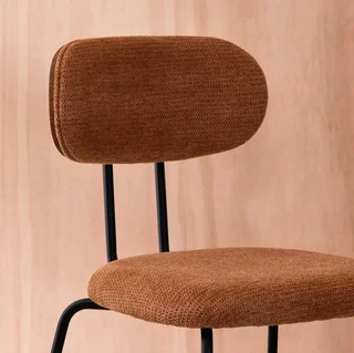 Set of 2 curved walnut wood design chairs waterproof fabric black metal legs Erin