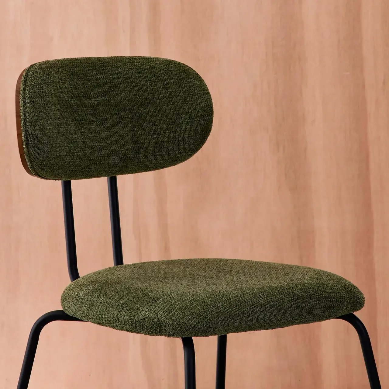Modern walnut wood chairs with waterproof black fabric set of 2