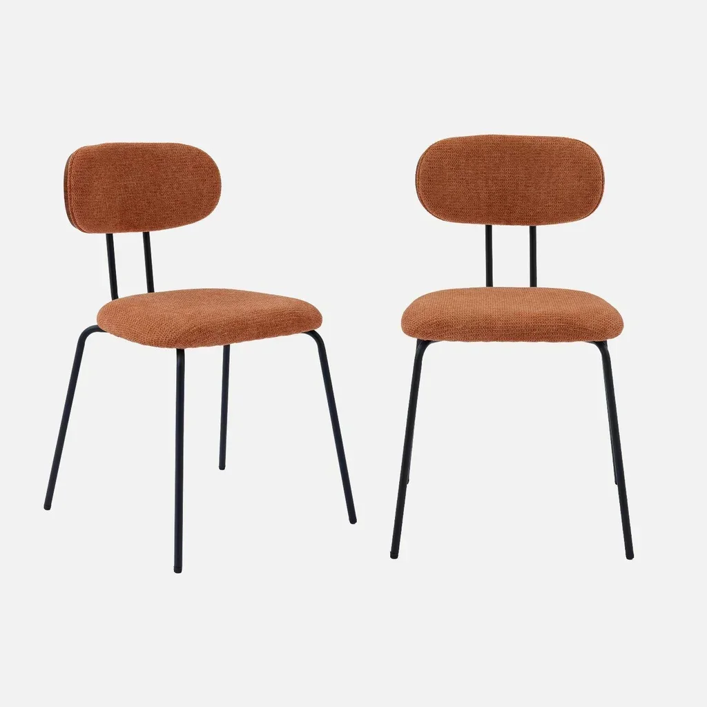 Set of 2 curved walnut wood design chairs waterproof fabric black metal legs Erin
