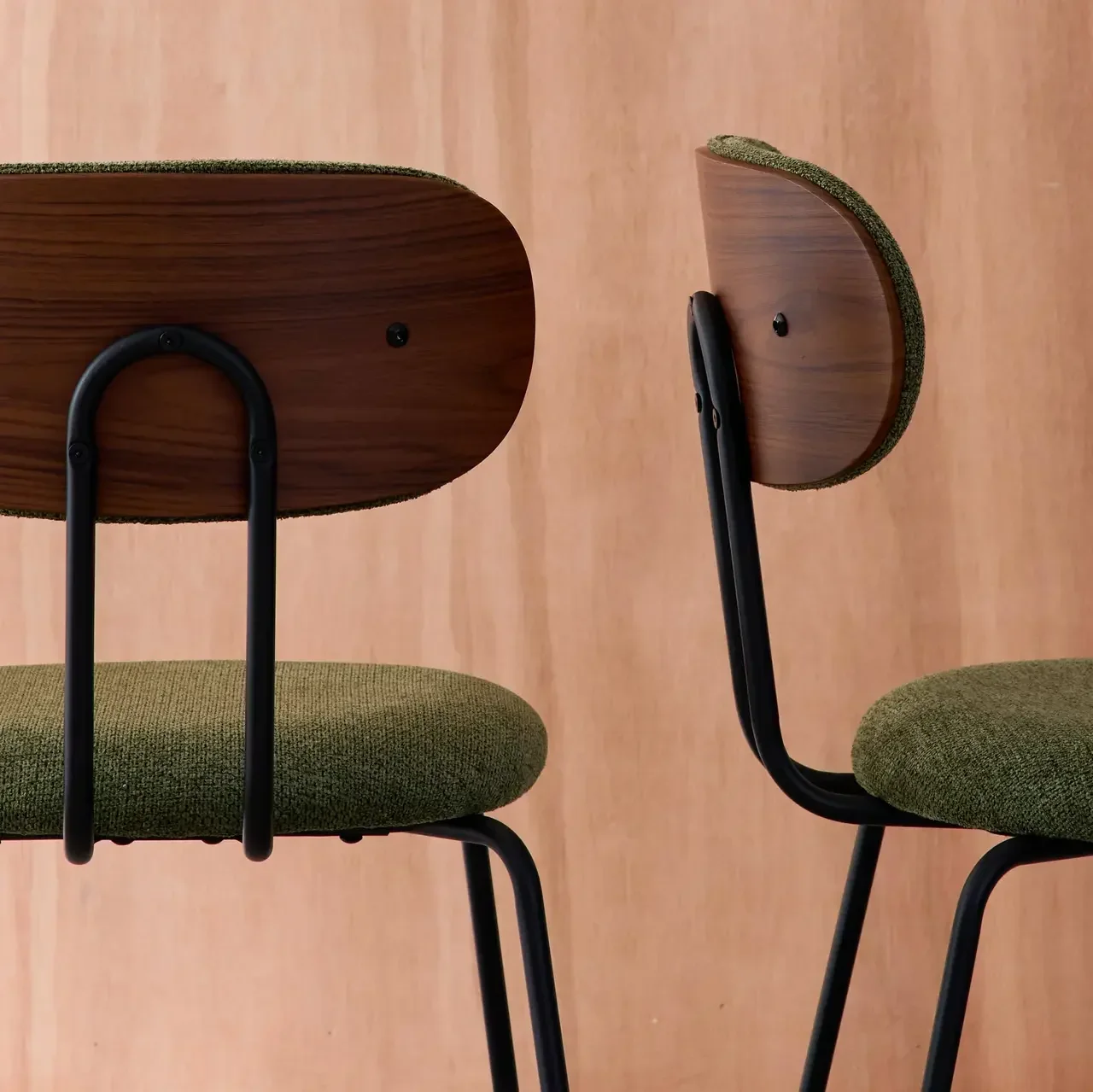 Modern walnut wood chairs with waterproof black fabric set of 2