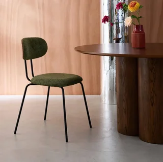 Modern walnut wood chairs with waterproof black fabric set of 2