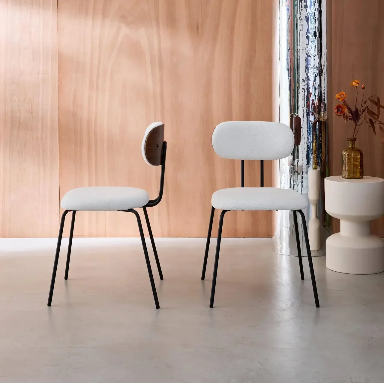 Chaises design bois courbé noyer tissu imperméable lot 2