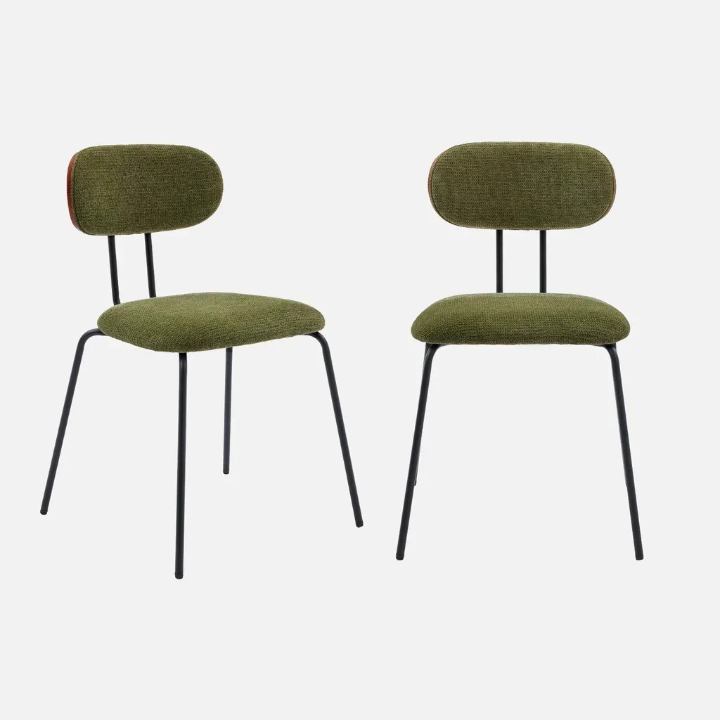 Modern walnut wood chairs with waterproof black fabric set of 2