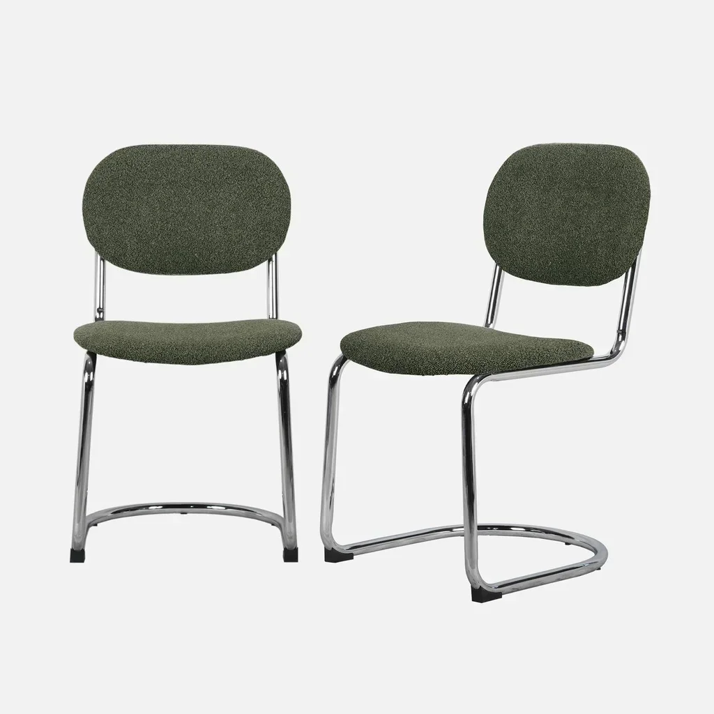Conjunto de 2 cadeiras cantilever Maloa em tecido bouclé texturizado e metal cromado