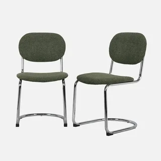 Conjunto de 2 cadeiras cantilever Maloa em tecido bouclé texturizado e metal cromado