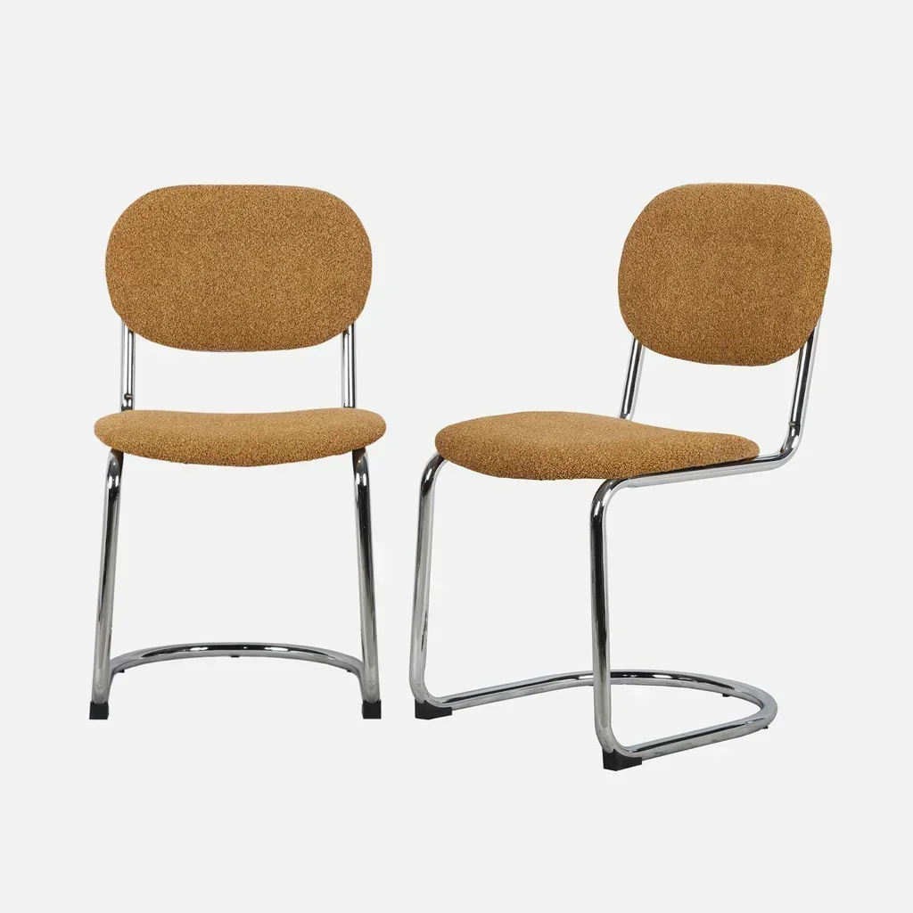 Cadeiras Cantilever Maloa Bouclé Metal Cromado Conjunto 2