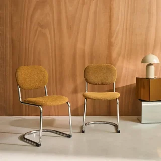 Cadeiras Cantilever Maloa Bouclé Metal Cromado Conjunto 2