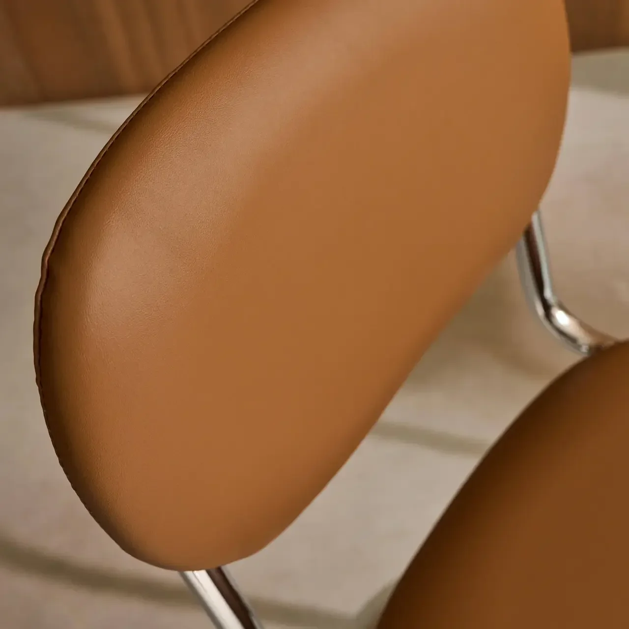 Maloa Cantilever Chairs Brown Faux Leather Chrome Legs Set of 2