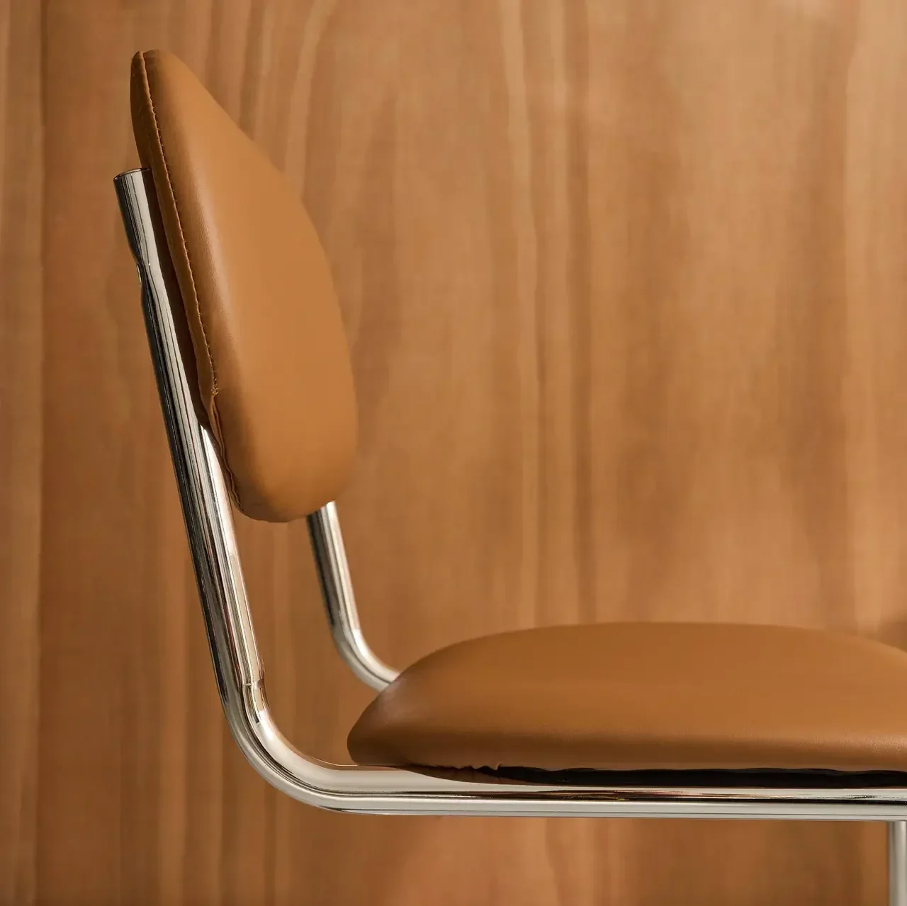 Maloa Cantilever Chairs Brown Faux Leather Chrome Legs Set of 2