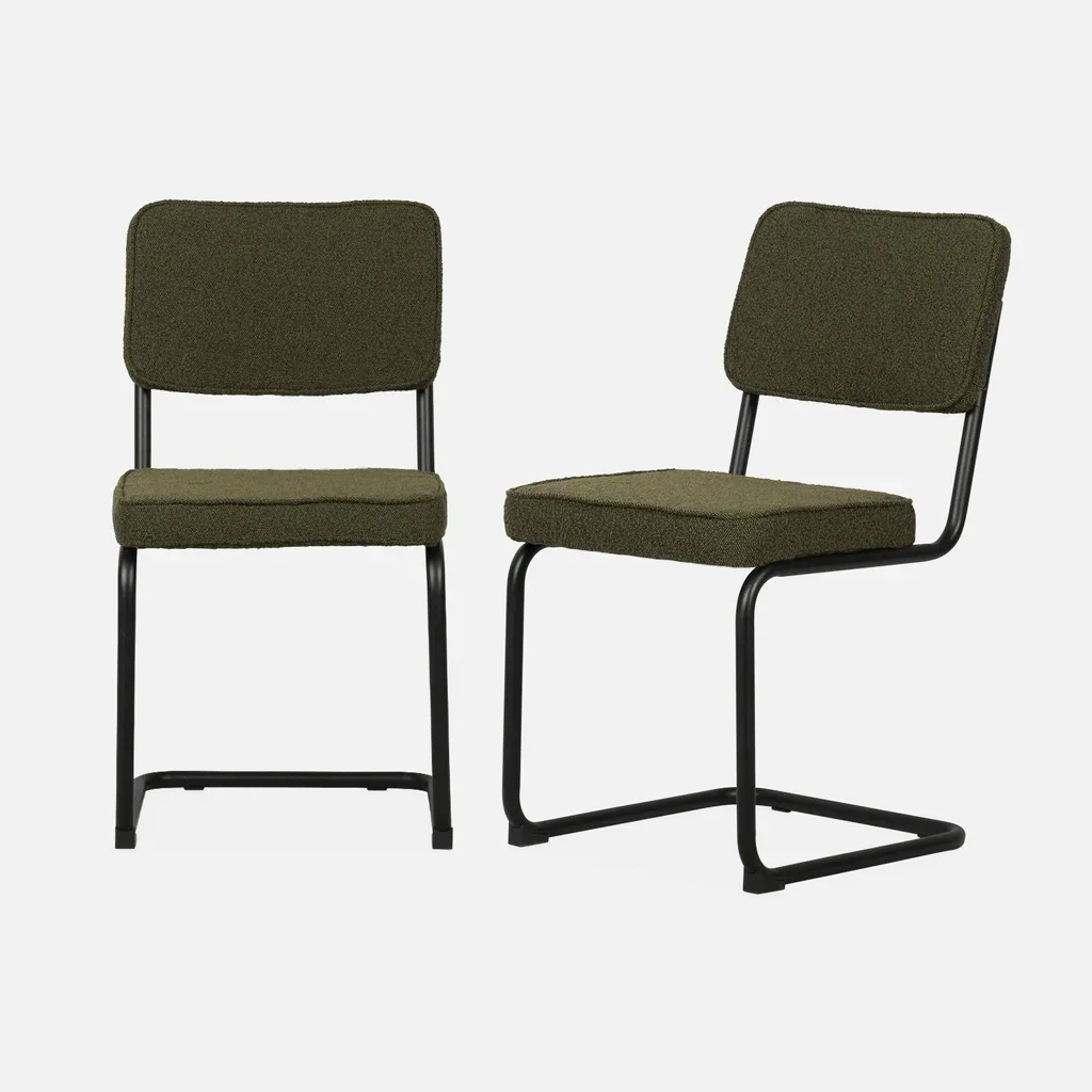 Chaises cantilever Maja vert tissu bouclette métal noir lot 2