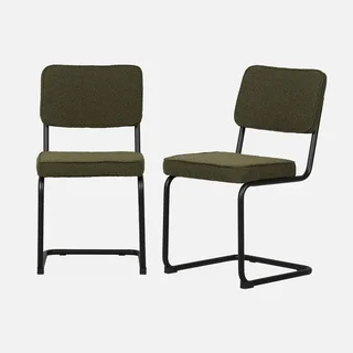 Chaises cantilever Maja vert tissu bouclette métal noir lot 2