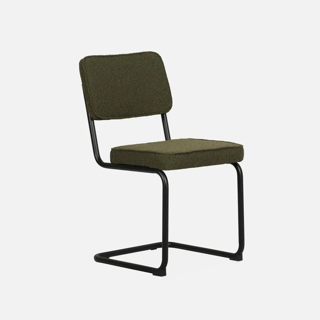 Chaises cantilever Maja vert tissu bouclette métal noir lot 2