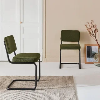 Chaises cantilever Maja vert tissu bouclette métal noir lot 2
