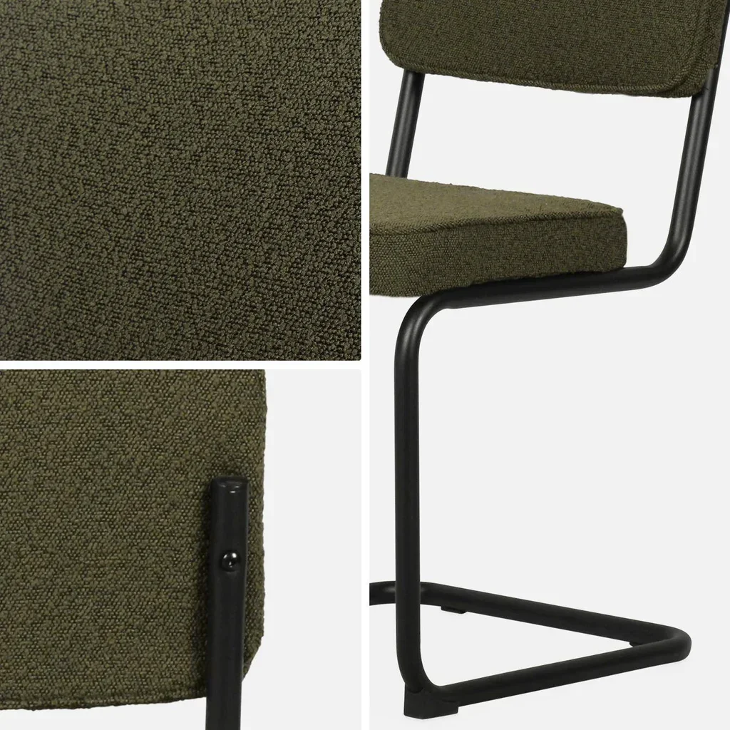 Chaises cantilever Maja vert tissu bouclette métal noir lot 2