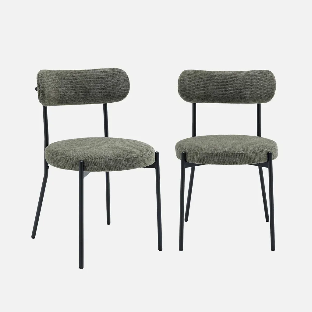 Black chenille metal designer chairs set of 2 Livia