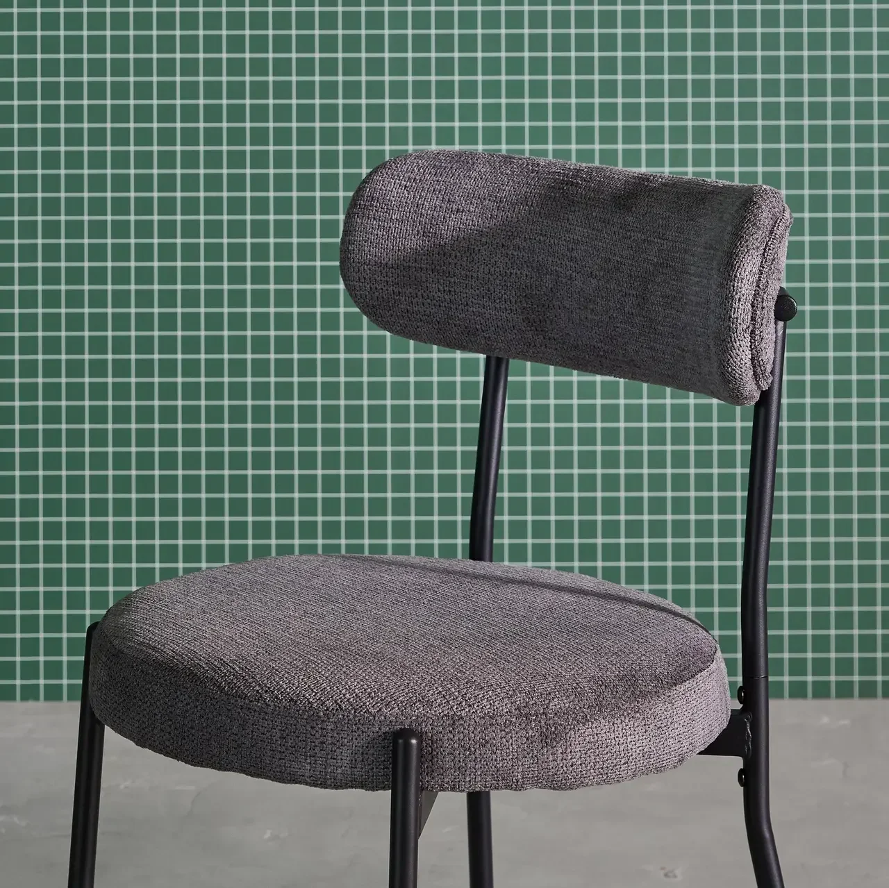 Modern metal and black chenille chair - Set of 2 Livia