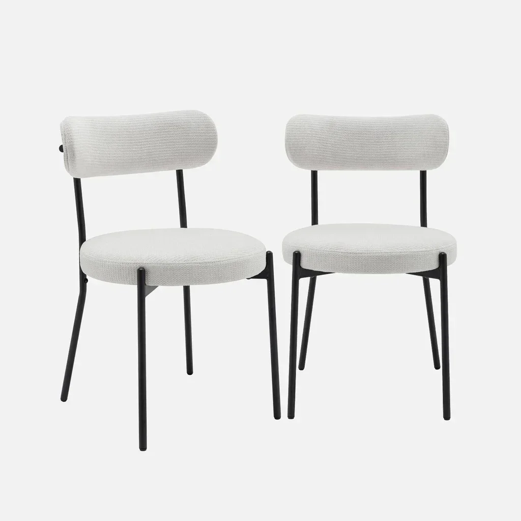 Modern metal and chenille dining chair Livia - Set of 2 grey