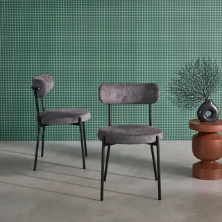 Modern metal and black chenille chair - Set of 2 Livia