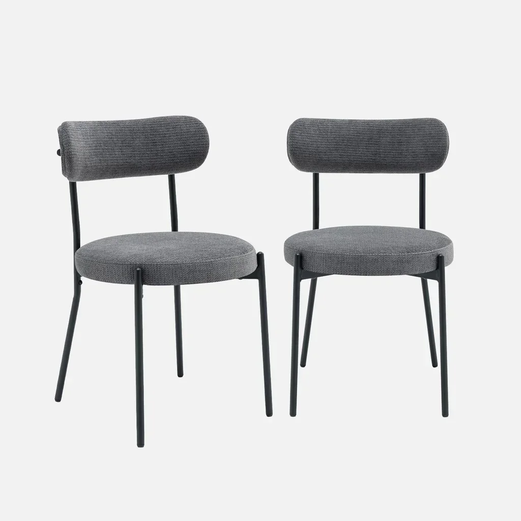 Modern metal and black chenille chair - Set of 2 Livia