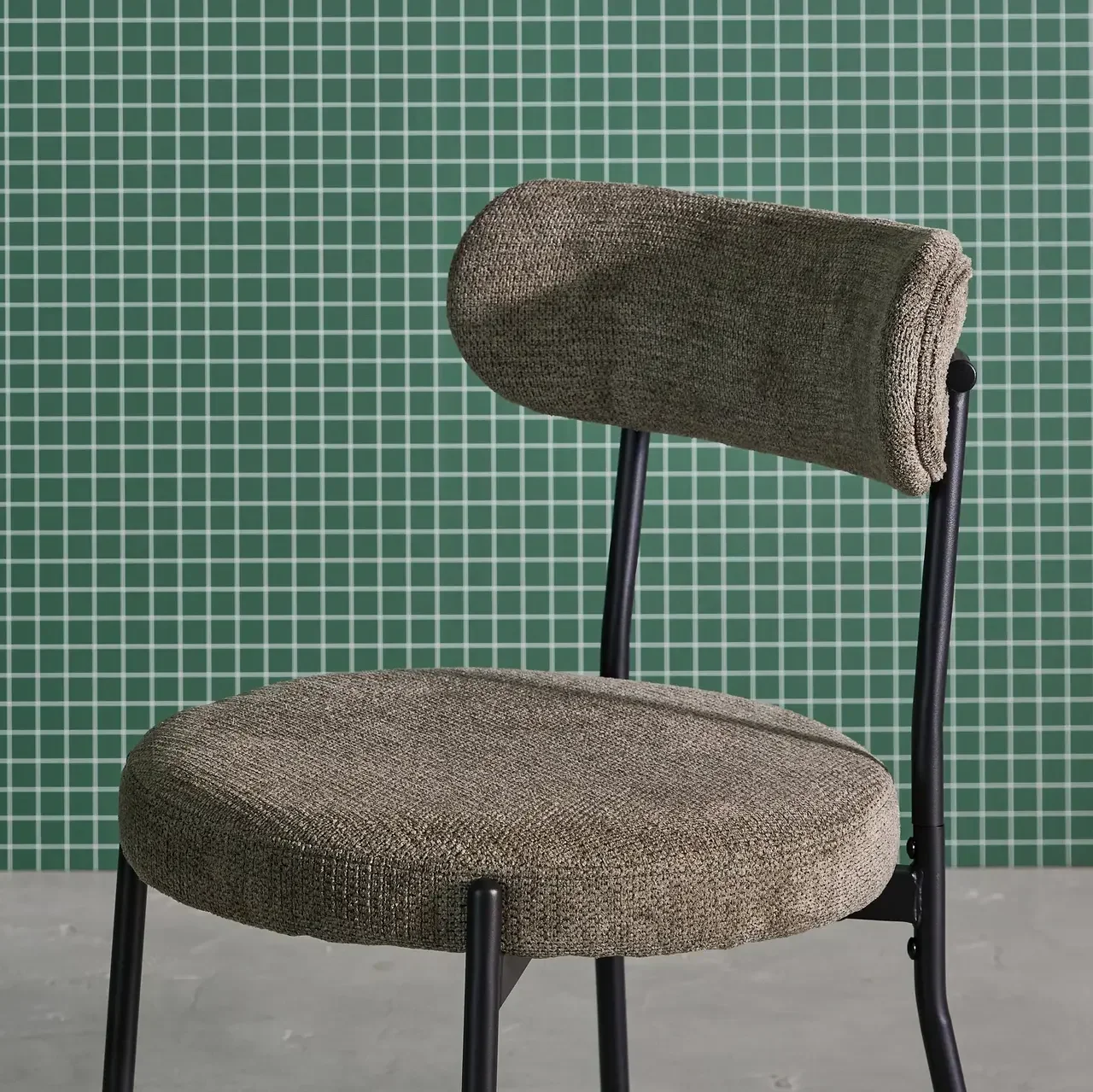 Black chenille metal designer chairs set of 2 Livia