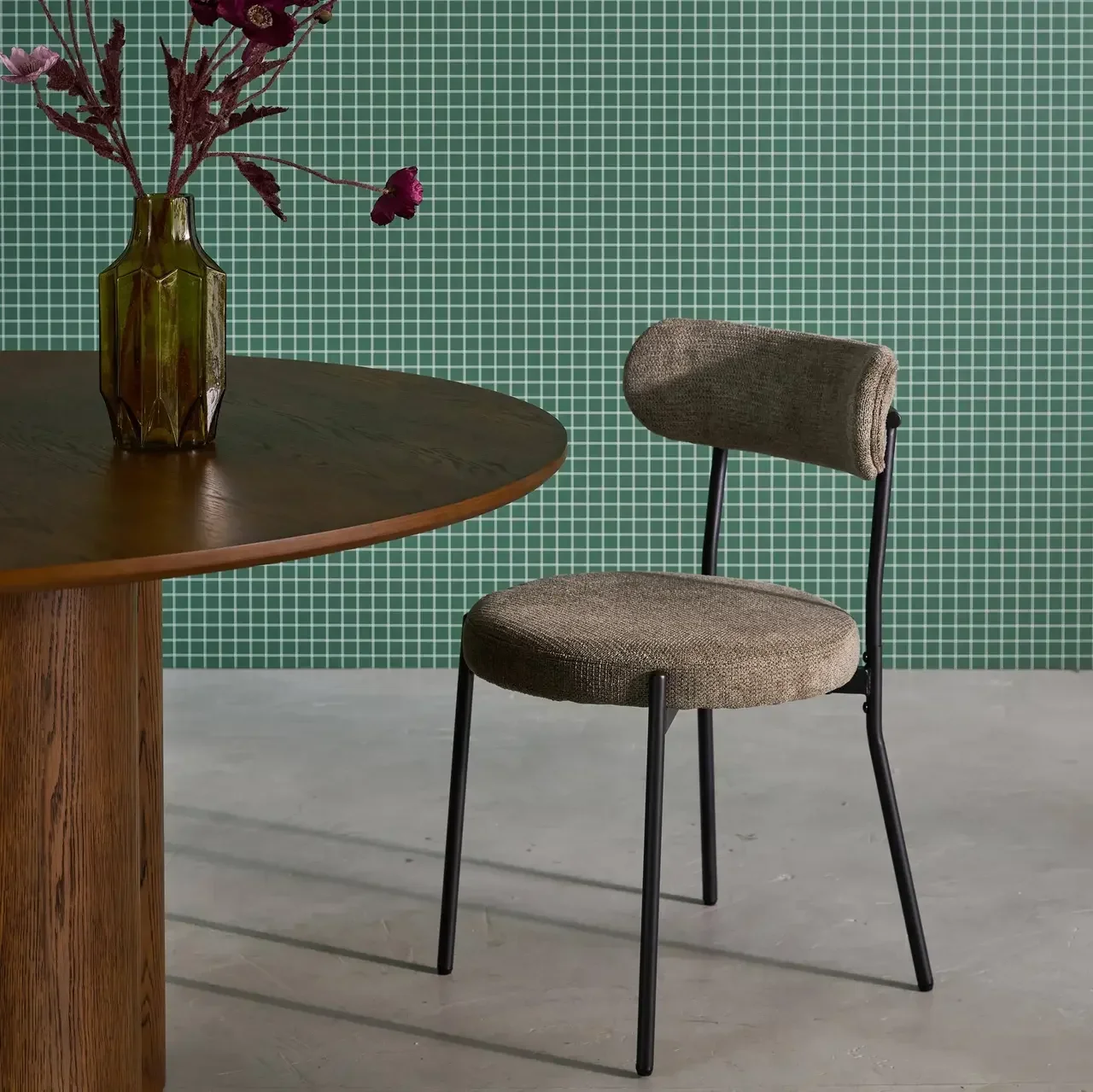 Black chenille metal designer chairs set of 2 Livia