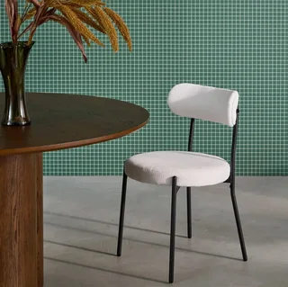Modern metal and chenille dining chair Livia - Set of 2 grey