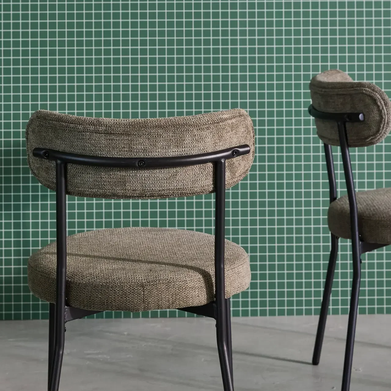 Black chenille metal designer chairs set of 2 Livia