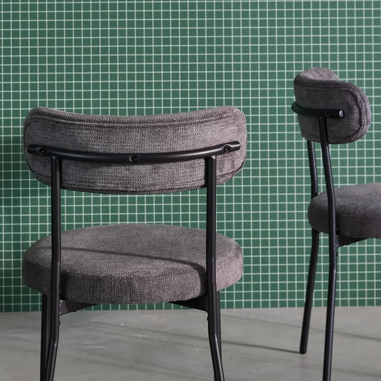 Modern metal and black chenille chair - Set of 2 Livia