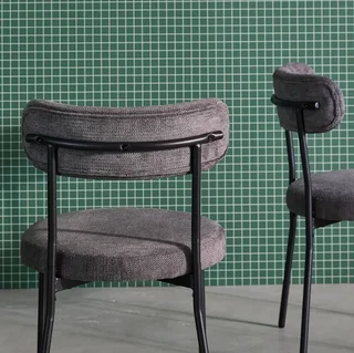 Modern metal and black chenille chair - Set of 2 Livia