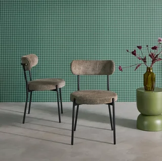Black chenille metal designer chairs set of 2 Livia