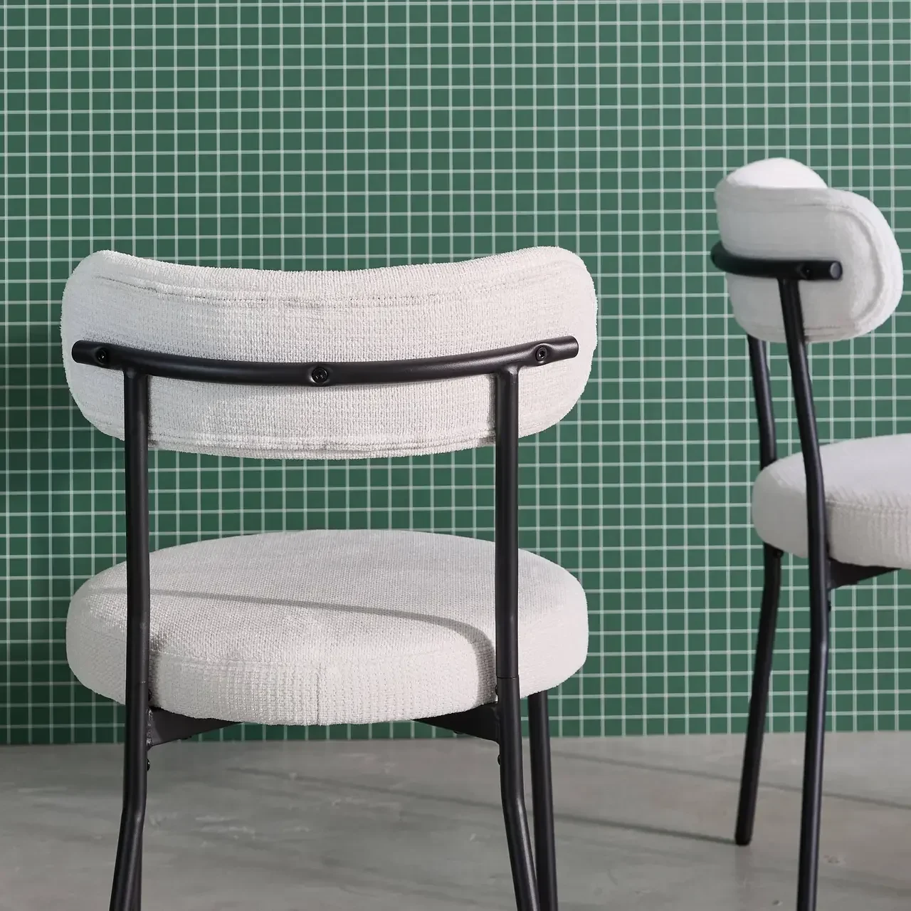 Modern metal and chenille dining chair Livia - Set of 2 grey