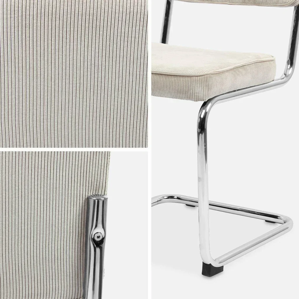 Maja Corduroy Velvet Greige Armless Chair Steel Rear Legs - Set of 2